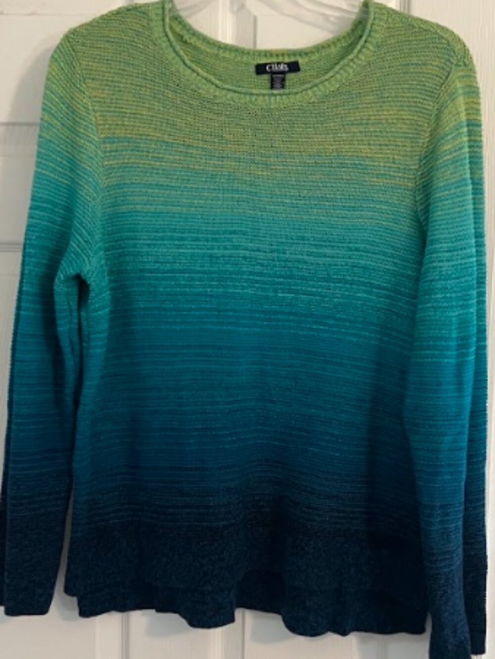 Chaps Women XL Blue Green White Stripe Lightweight Sweater Coastal Nautical EUC